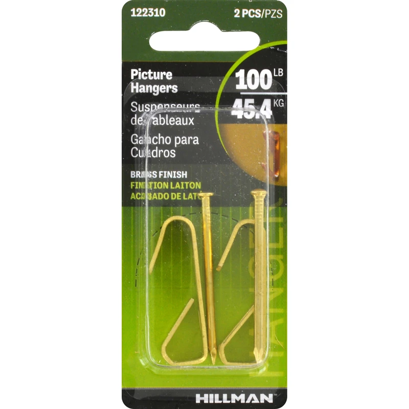 Hillman AnchorWire Brass-Plated Gold Conventional Picture Hanger 100 lb 2 pk Hillman AnchorWire Brass-Plated Gold Conventional Picture Hanger 100 lb 2 pk