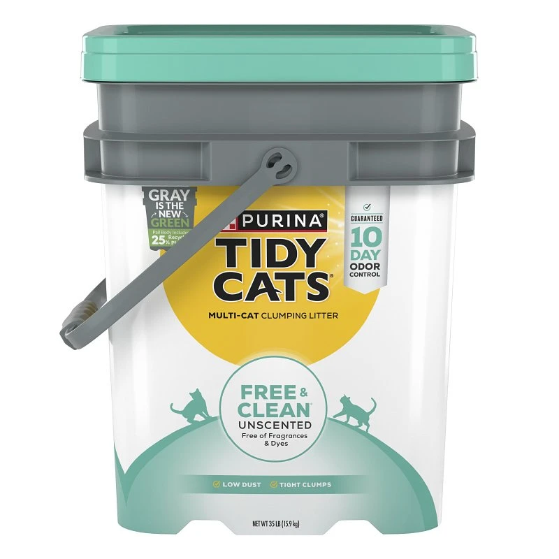 Tidy Cats Free & Clean Unscented Clumping Cat Litter, 35 Lbs. Pail