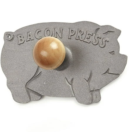 Cast Iron Pig Bacon Grill Press With Wood Handle - 5.25" Wide