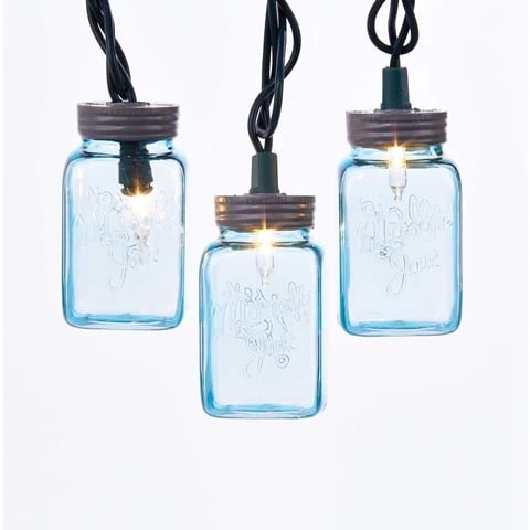 10-light Blue Mason Jar Light Set - Ul4314b