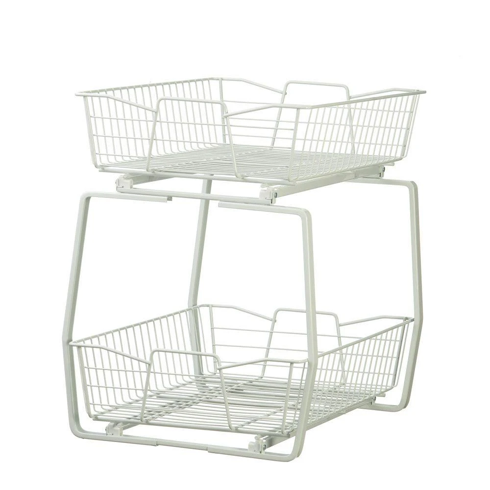 14 In. Wide 2-tier Ventilated Wire Sliding Cabinet Organizer Model 3609 In White