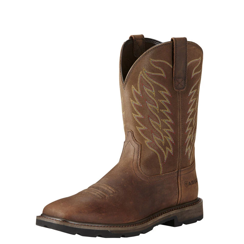 Men's Groundbreaker Wide Square Toe Work Boot, Brown, Size 11 Wide