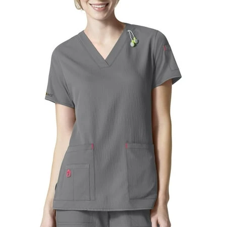 Women's Cross-flex V-neck Media Scrub Top, Pewter, Medium Size