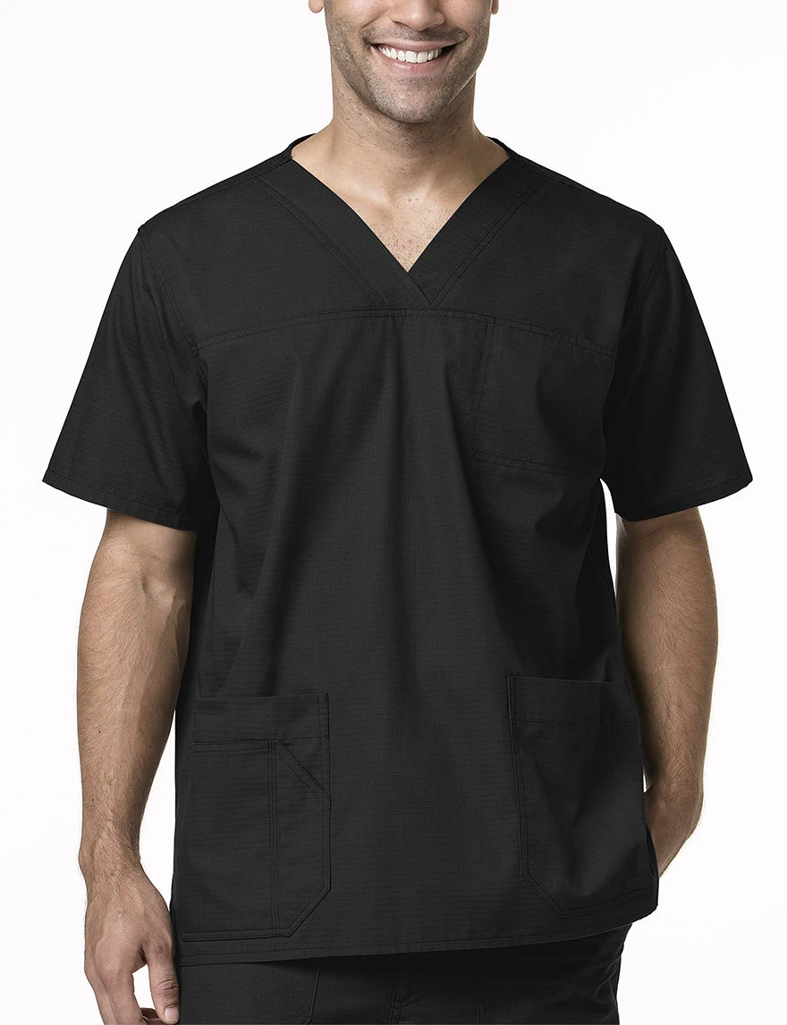 Men's Ripstop Multi-pocket Scrub Top In Black, Size Large