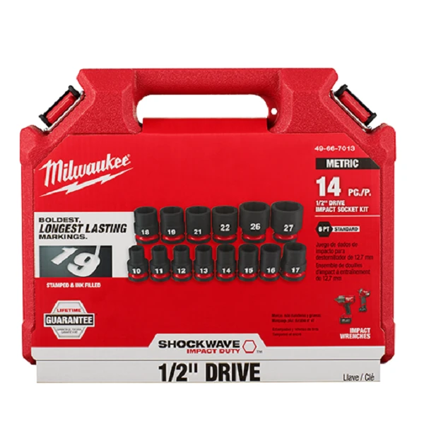 Shockwave 1/2 In. Drive Metric 6 Point Standard Shallow Socket Set 14 Piece