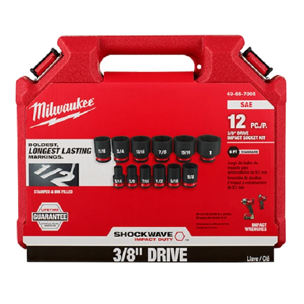Shockwave 3/8 In. Drive Sae 6 Point Standard Shallow Socket Set 12 Piece