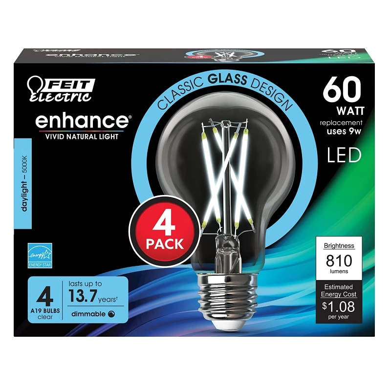 3011627 60 Watt Equivalence A19 E26 Medium Filament LED Bulb&#44; Daylight - Pack of 4
