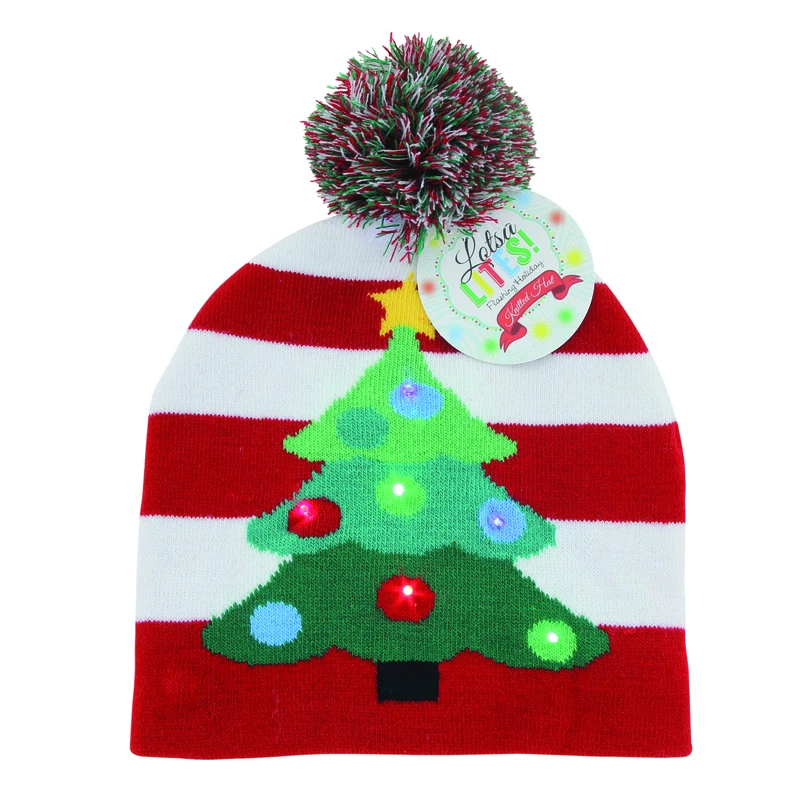 Lotsa Lites Lighted Christmas Tree Knitted Hat Multicolored One Size Fits Most