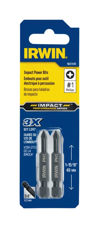 Impact Performance Series Phillips #1 X 2 In. L Power Bit Steel 2 Pc