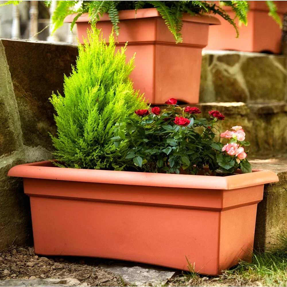 10 In. H X 12 In. W X 26.3 In. D Resin Veranda Planter In Terracotta Clay
