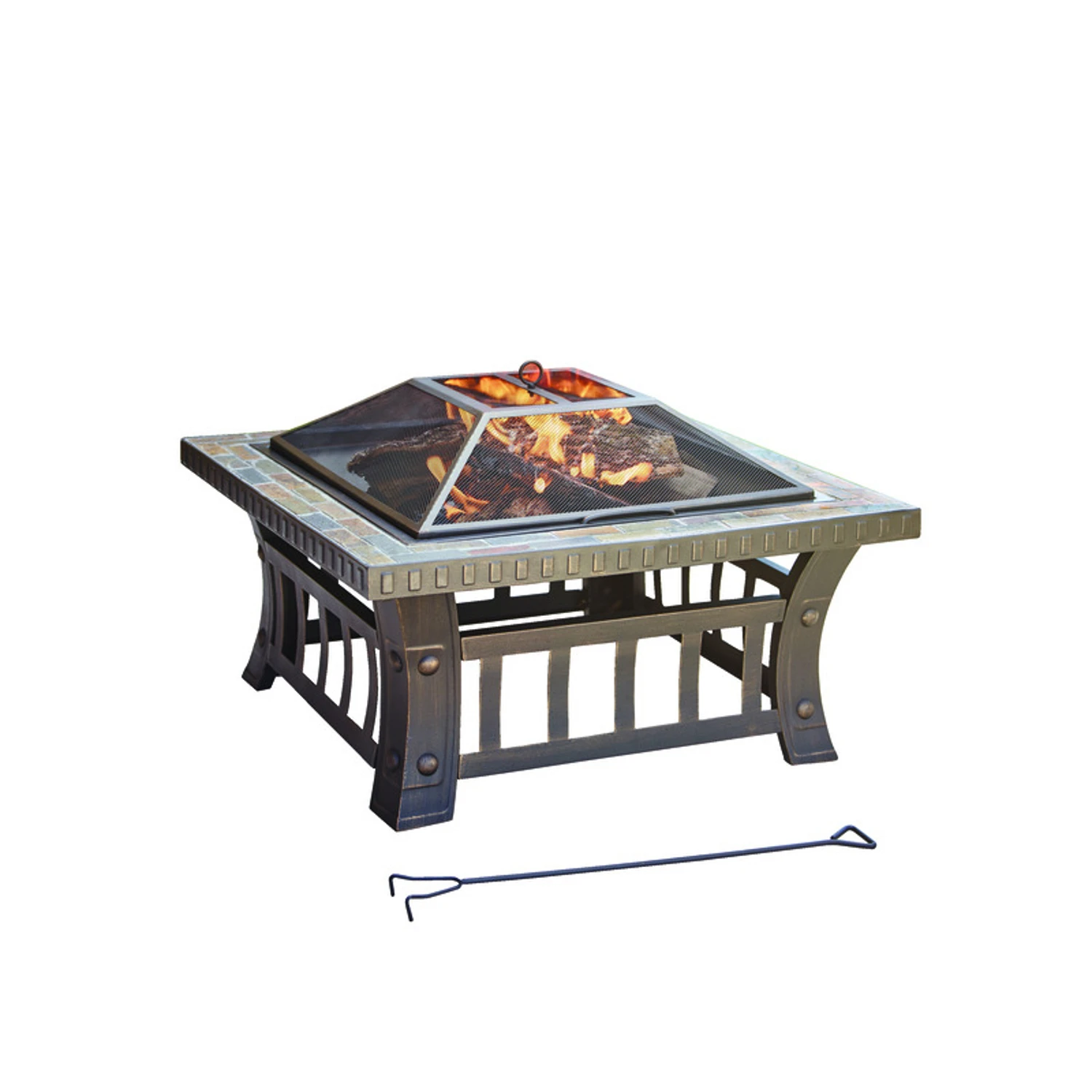 30 In. W Steel Square Wood Fire Pit With Slate Tabletop