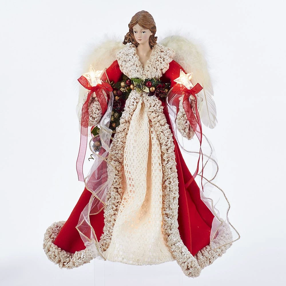 16 Inch 10 Light Red And Ivory Angel Tree Topper