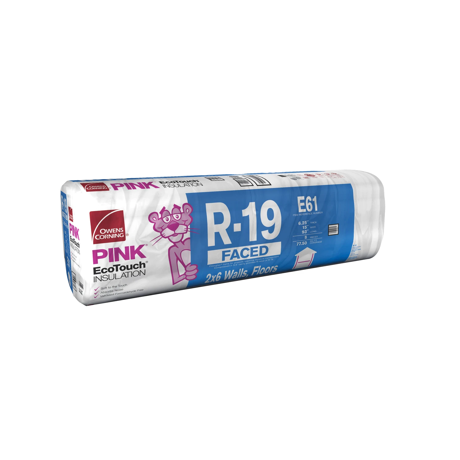Owens Corning EcoTouch R-19 77.5-sq ft Faced Fiberglass Batt Insulation with Sound Barrier (15-in W x 93-in L)