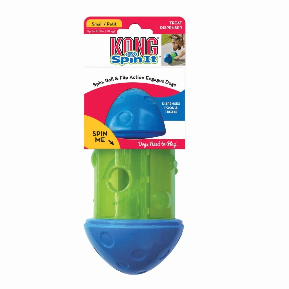 KONG Spin It Treat Dog Toys, Small, Green / Blue