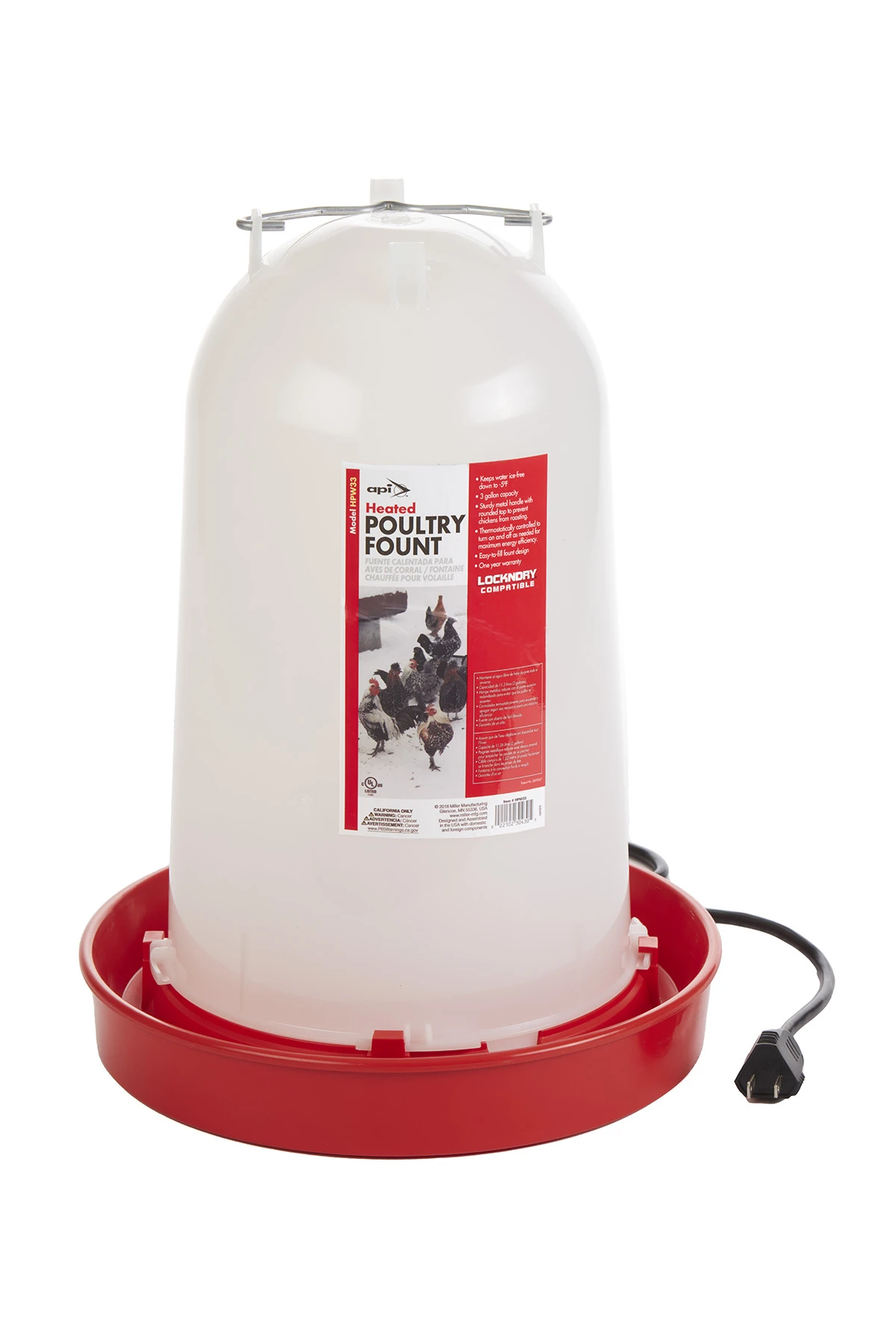 Hpw33-33 3 Gallon Heated Poultry Waterer With Thermostatic Control