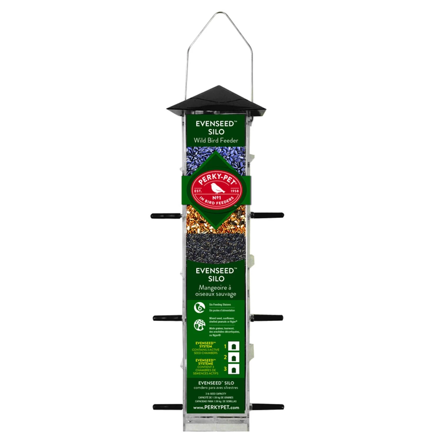 Evenseed Wild Bird 3 Lb Plastic Silo Bird Feeder With 6 Ports