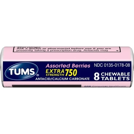 Tums Extra Strength 750 Antacid Chewable Tablets Assorted Berries - 8.0 ea