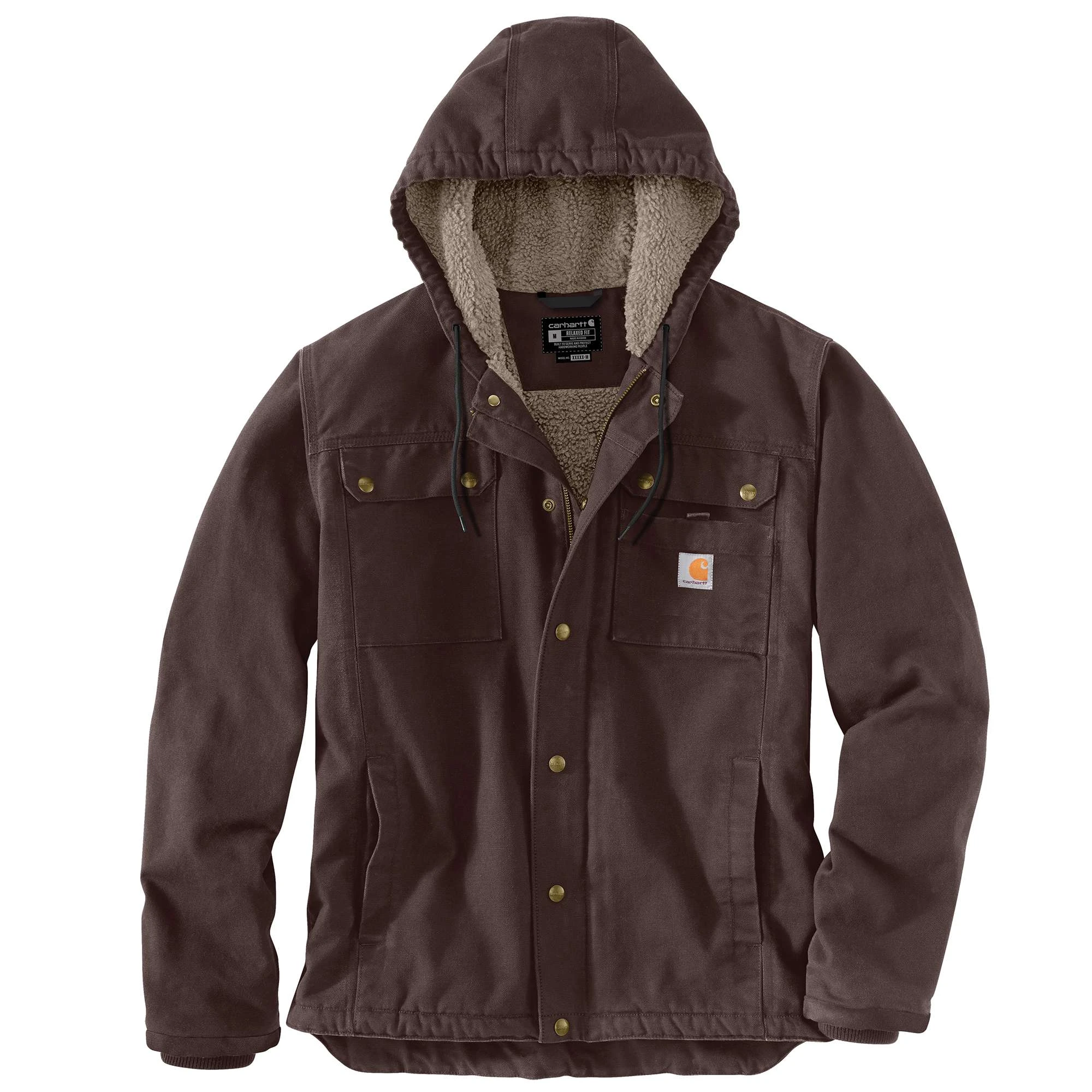 Men's Relaxed Fit Washed Duck Sherpa-lined Utility Jacket - Medium Dark Brown