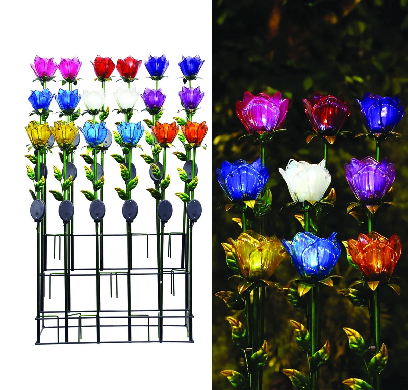 Multi-color Glass 33 In. H Tulip Petals Outdoor Garden Stake