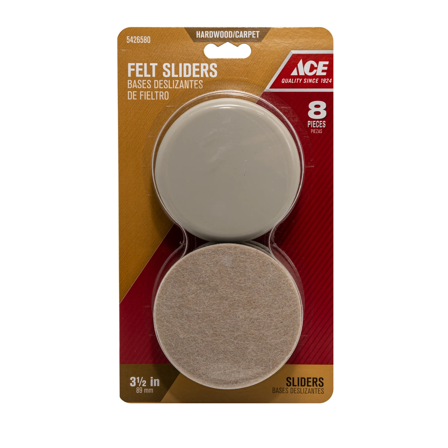 Ace Felt/Plastic Floor Slide Beige Round 3-1/2 in. W x 3-1/2 in. L 8 pk
