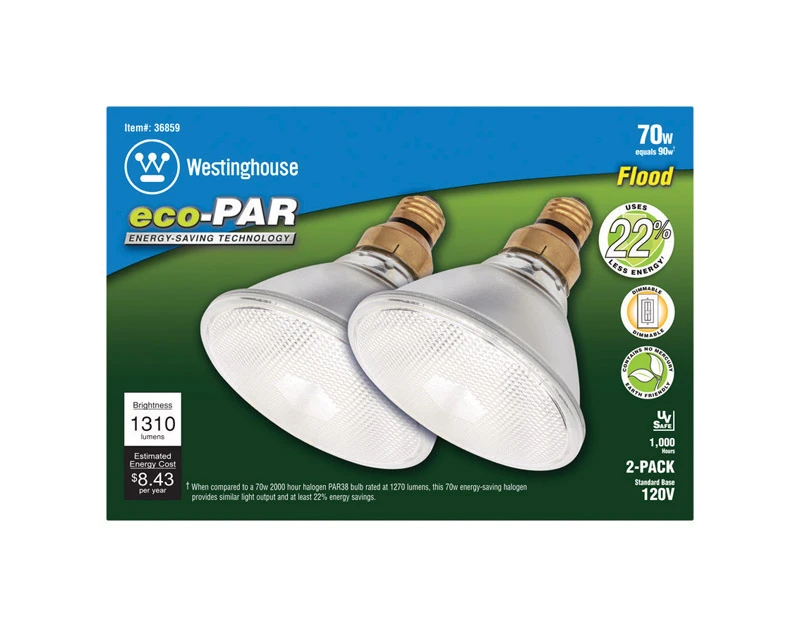 Eco-par 70w Par38 Floodlight Halogen Bulb 1,310 Lm 2 Pk Model 36859