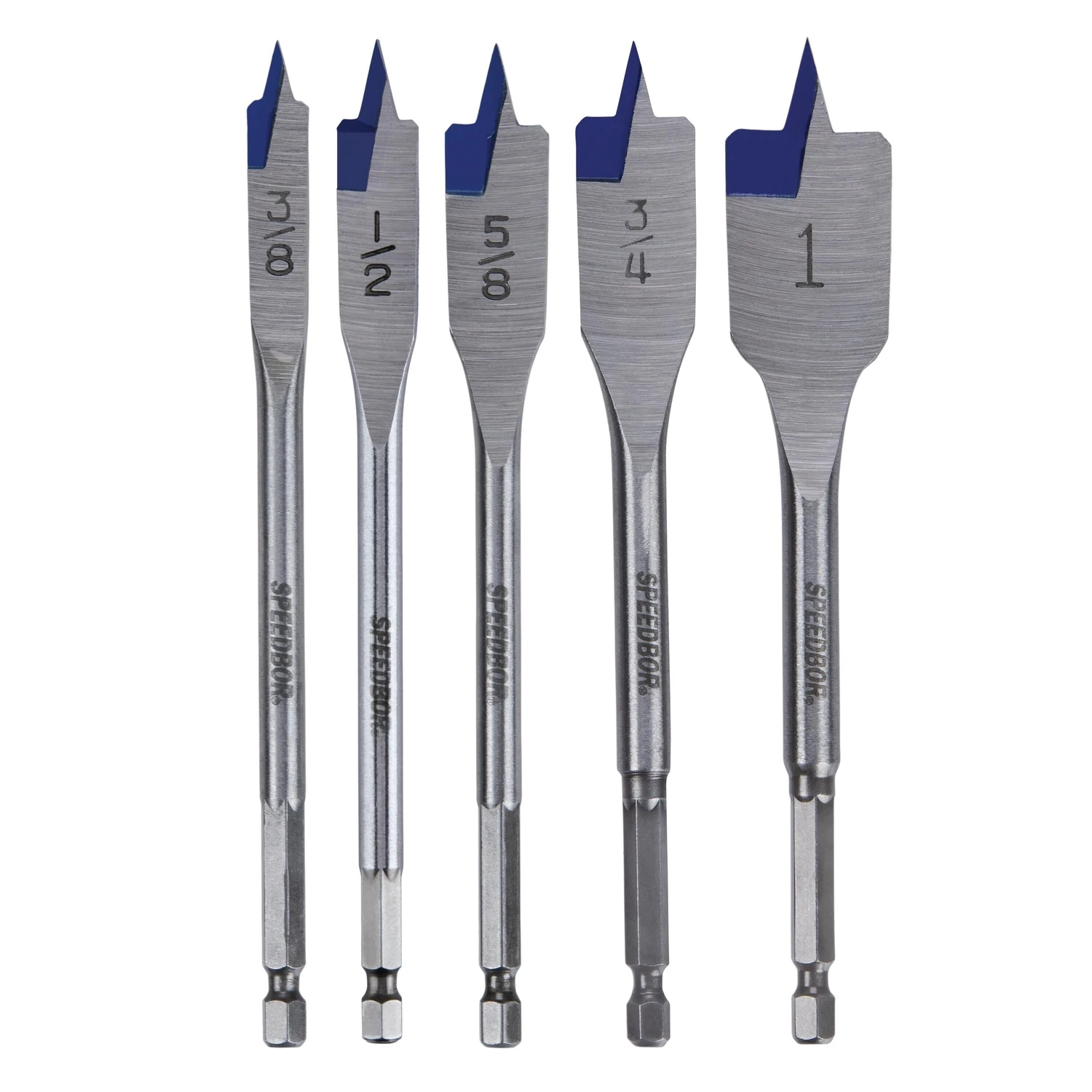 Speedbor Carbon Steel Spade Bit Set 5 Piece Hex Shank