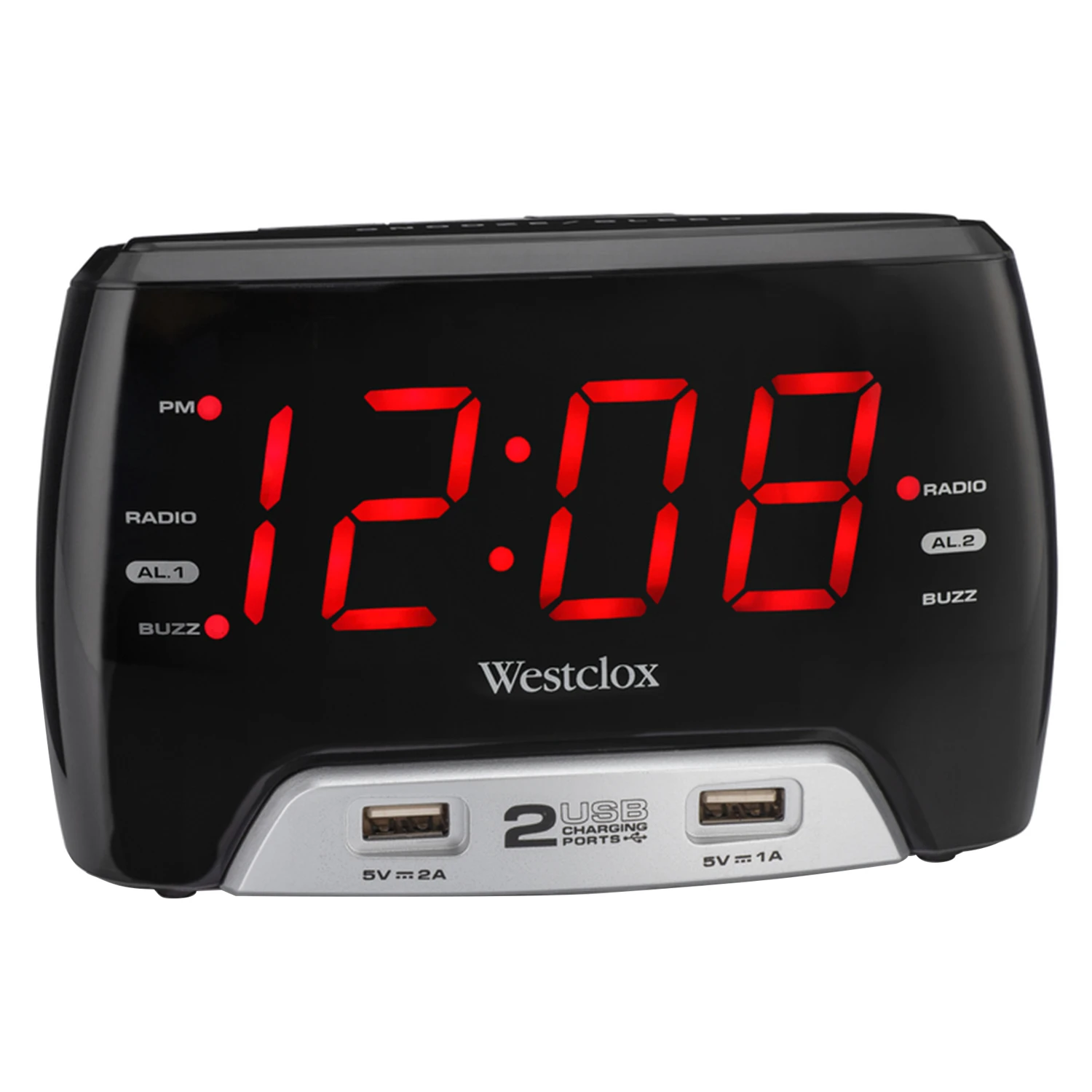 1.4 In. Black Usb Clock Radio With Dual Alarms And Fast Charging Ports