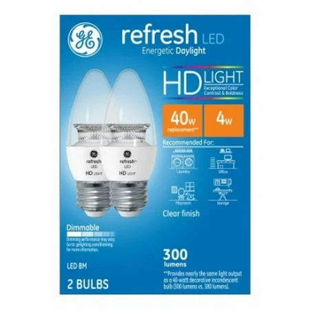 Refresh HD Decorative LED Light Bulbs, Clear, Daylight, 320 Lumens, 4 Watt, 2-Pk.