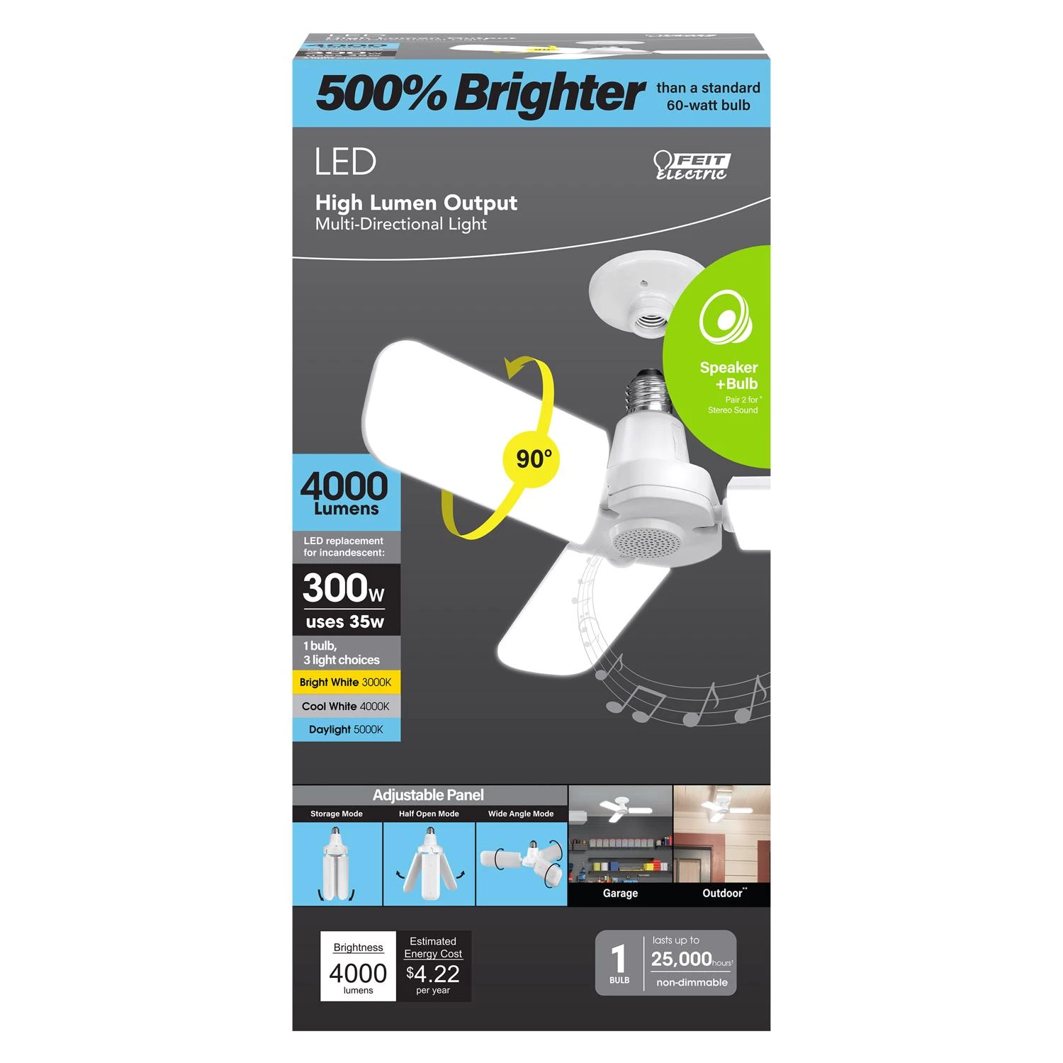 3011436 300 Watt Equivalence E26 Medium LED Speaker Bulb&#44; Bright White