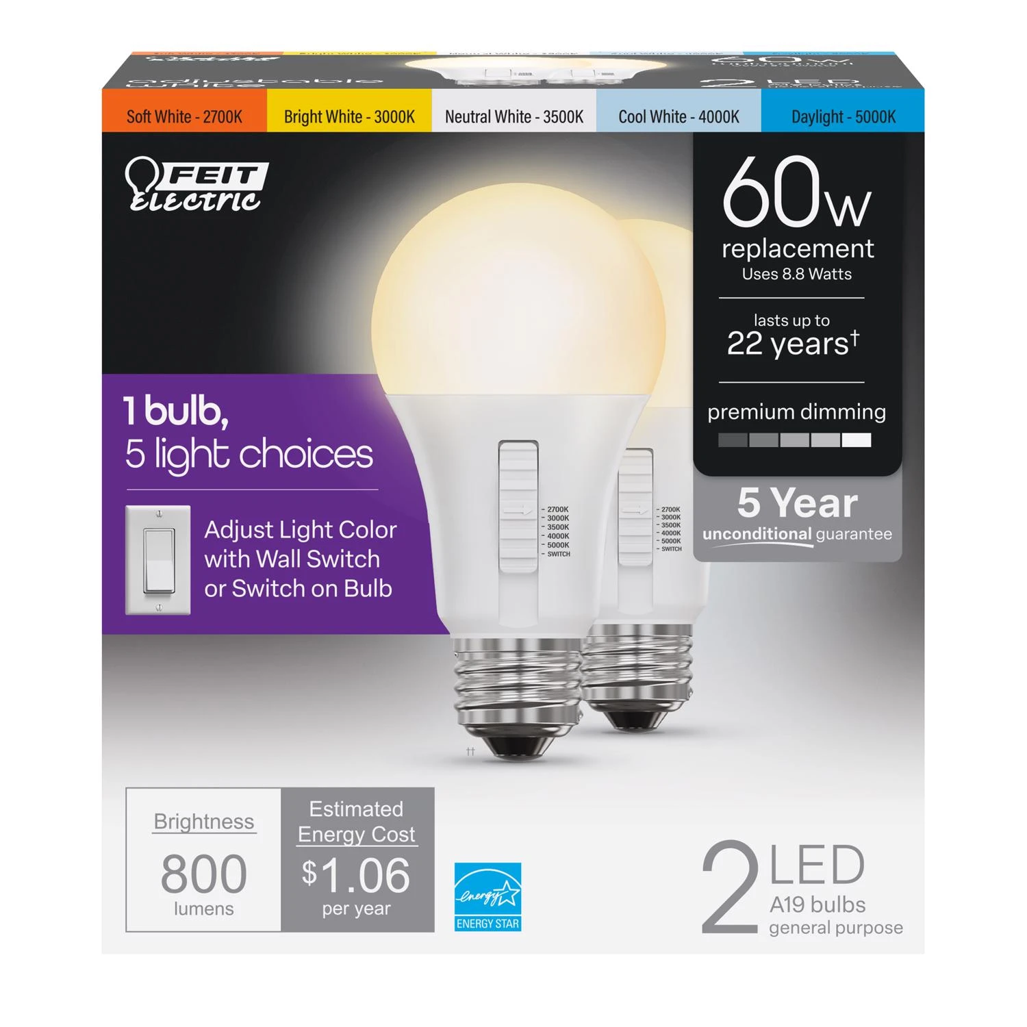 3011442 60 Watt Equivalence A19 E26 Medium LED Light Bulb&#44; Color Changing