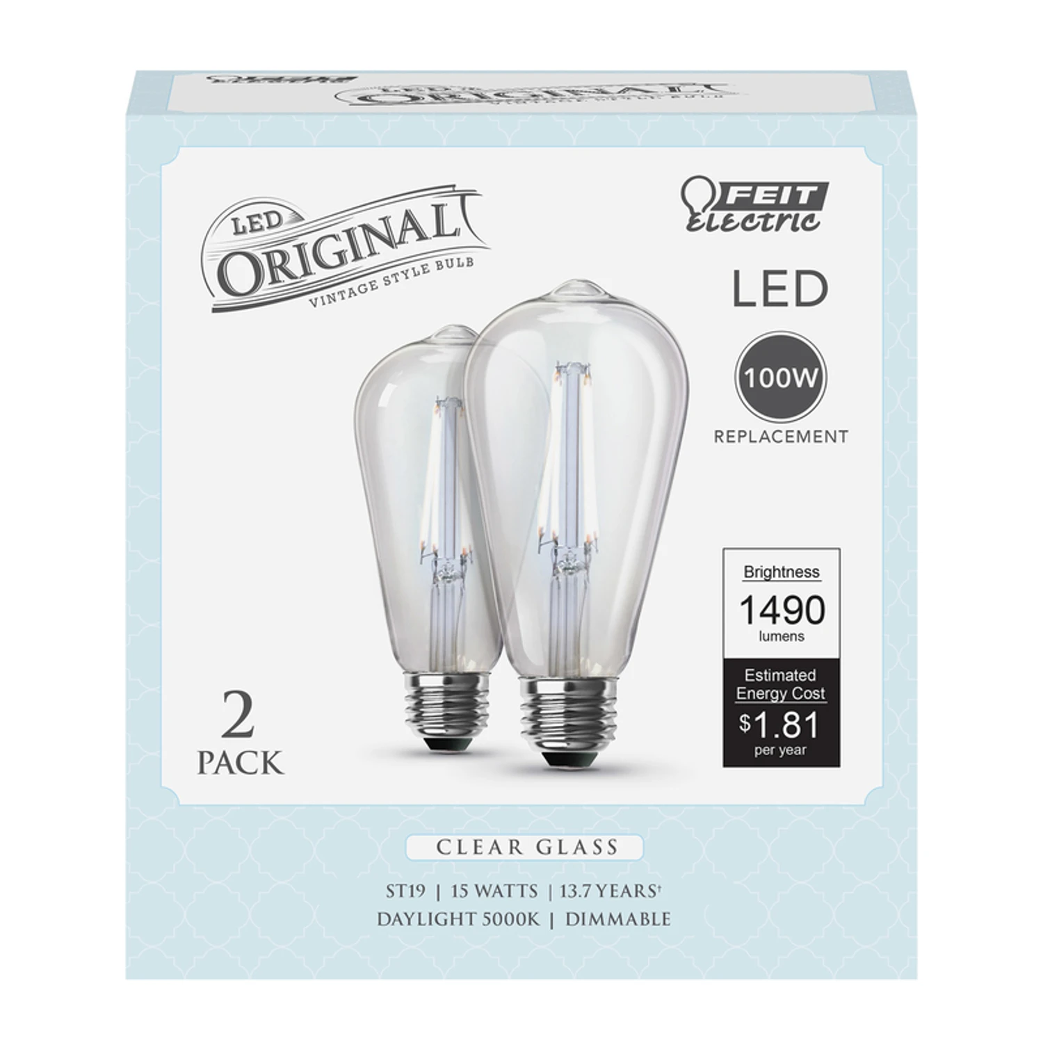 3008696 ST19 E26 Filament LED Bulb Daylight 100W Equivalence - Pack of 2