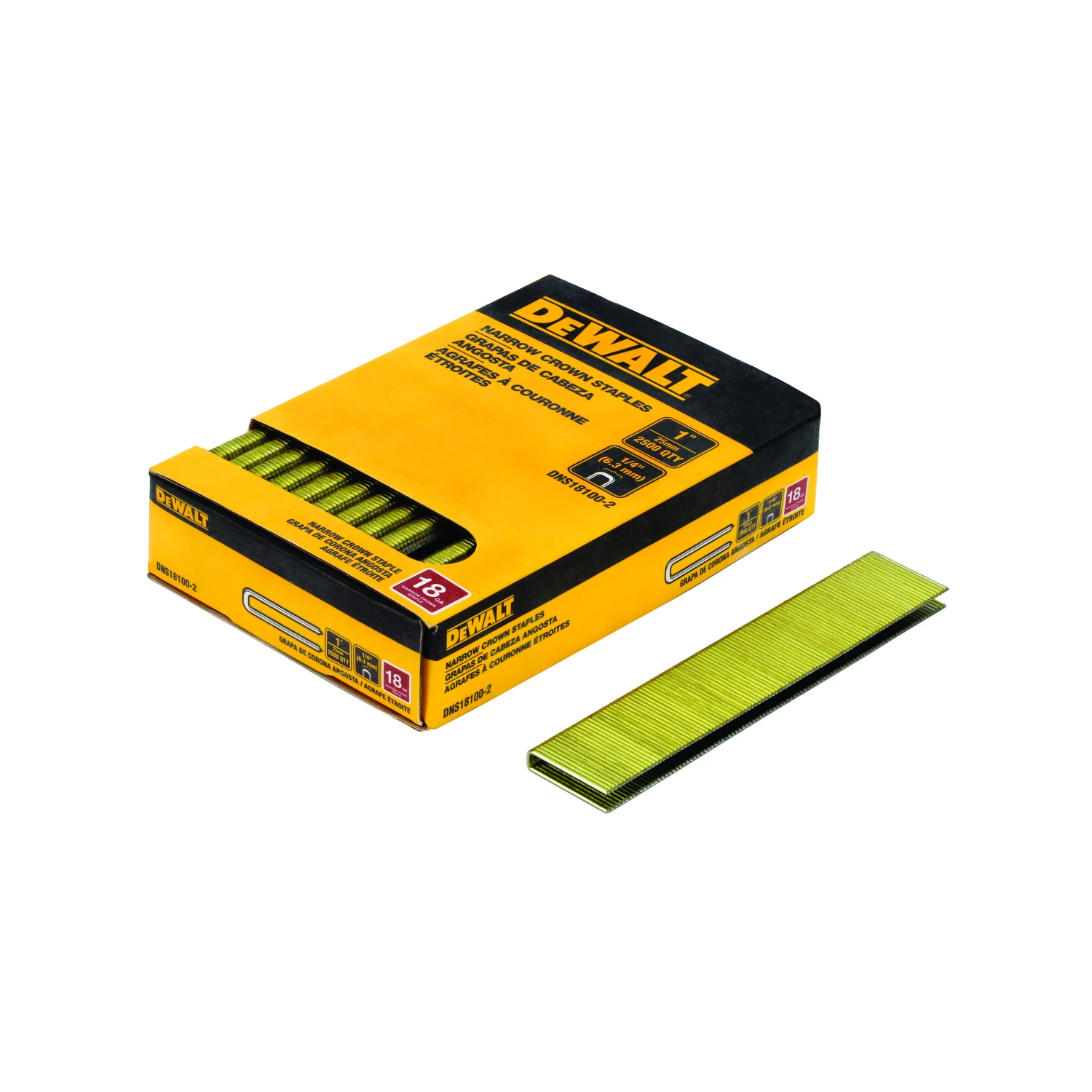 DeWalt 1/4 in. W X 1 in. L 18 Ga. Narrow Crown Finish Staples 2500 pk