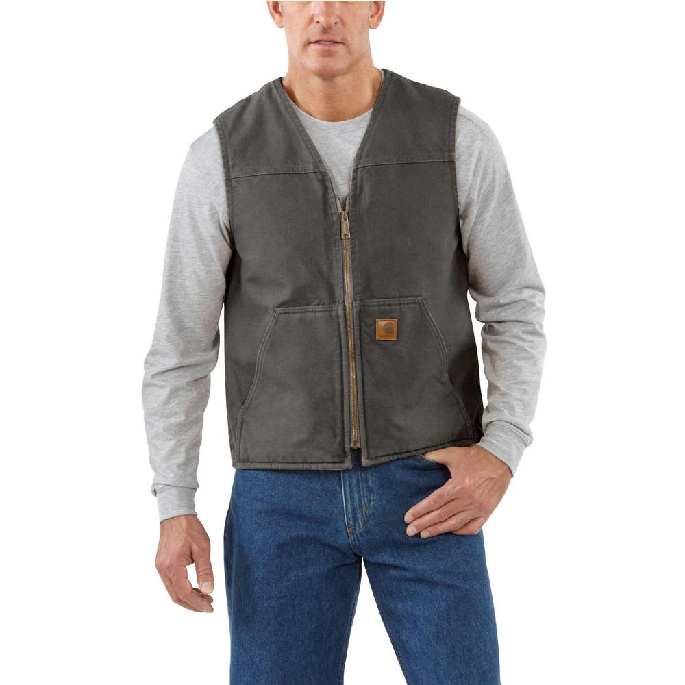 Men's Medium Gravel Cotton Rugged Vest With Sherpa Lining