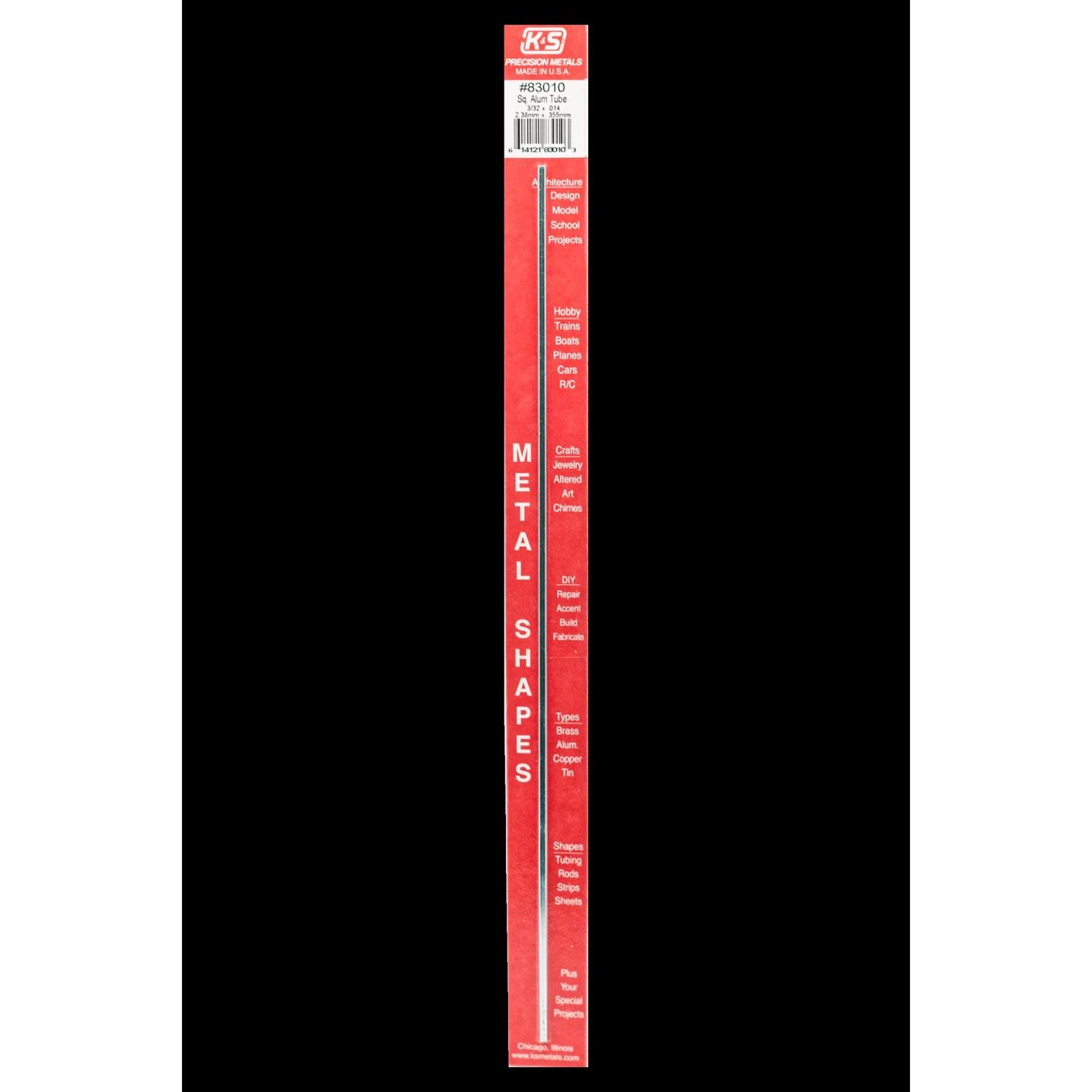 12 In. L Square Aluminum Tube, 3/32 In. Width, 0.014 In. Wall Thickness