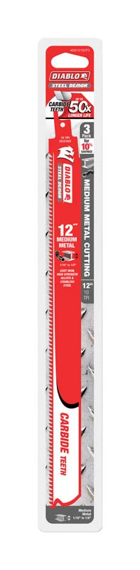 Steel Demon 12 In. 10 Tpi Carbide Reciprocating Saw Blade (3-pack) For Medium Metal