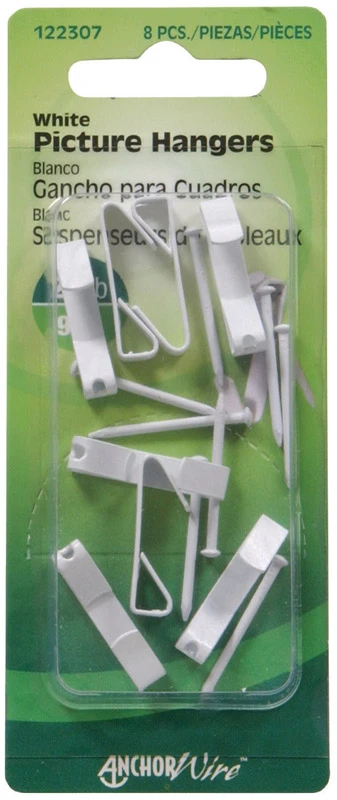 Hillman AnchorWire Steel-Plated White Standard Picture Hanger 20 lb 8 pk Hillman AnchorWire Steel-Plated White Standard Picture Hanger 20 lb 8 pk