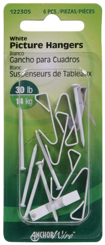 Hillman AnchorWire Steel-Plated White Standard Picture Hanger 30 lb 6 pk Hillman AnchorWire Steel-Plated White Standard Picture Hanger 30 lb 6 pk