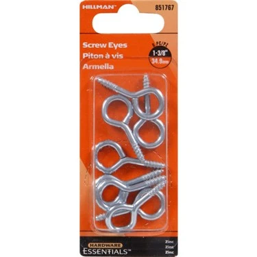 .135 X 1-3/8 Zinc-Plated Large Eye Screw Eye Hillman Hooks and Eyes 851767