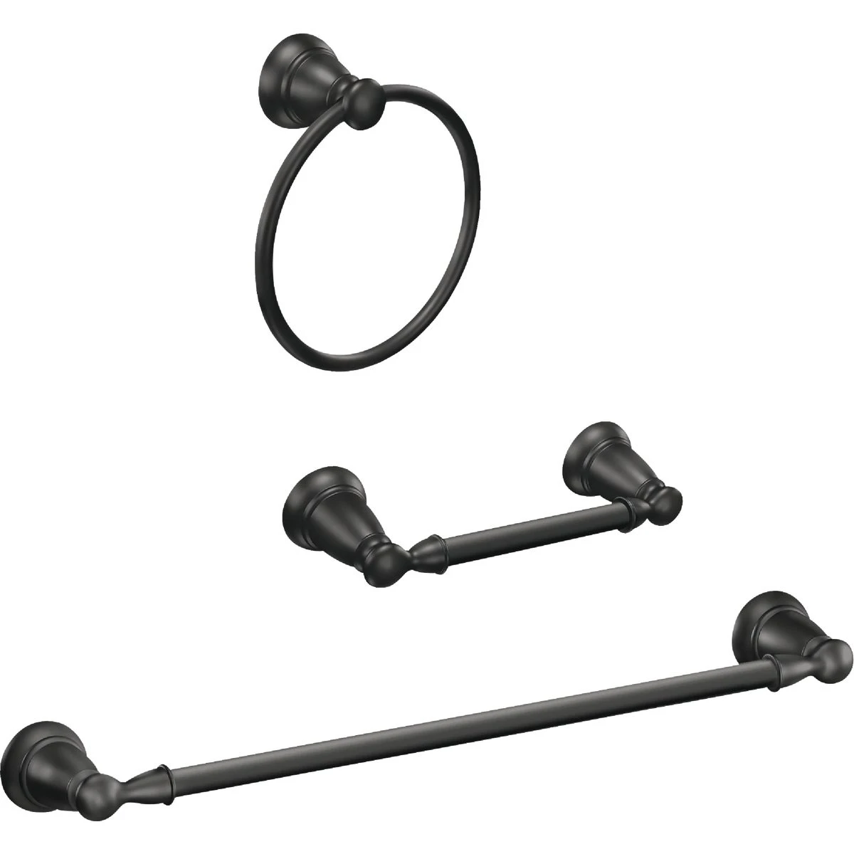 Banbury 3-piece Bath Hardware Set, Matte Black - Towel Bar, Toilet Paper Holder, Towel Ring