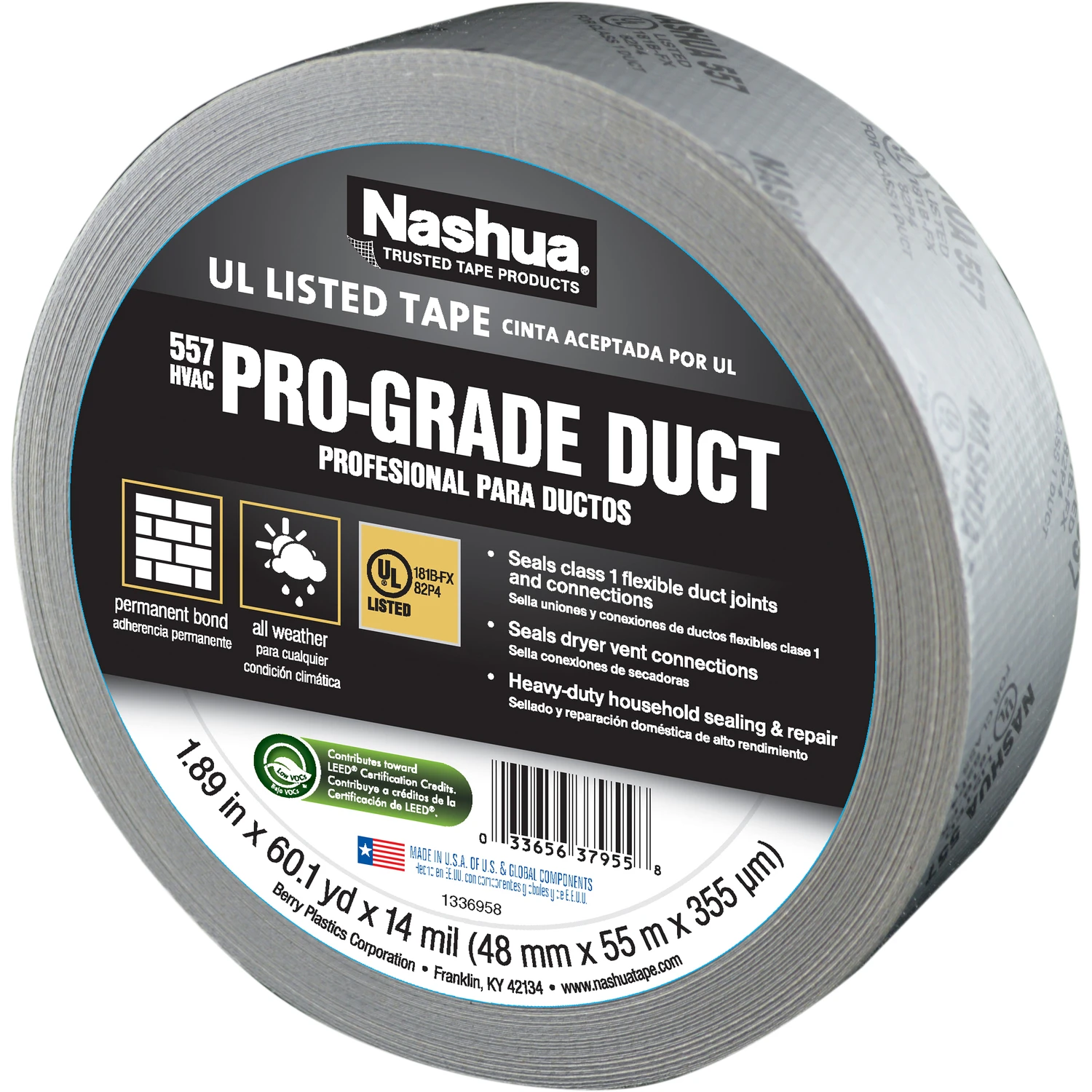 1.89 In. W X 60.1 Yd L Silver Duct Tape - Pro-grade Ul Listed