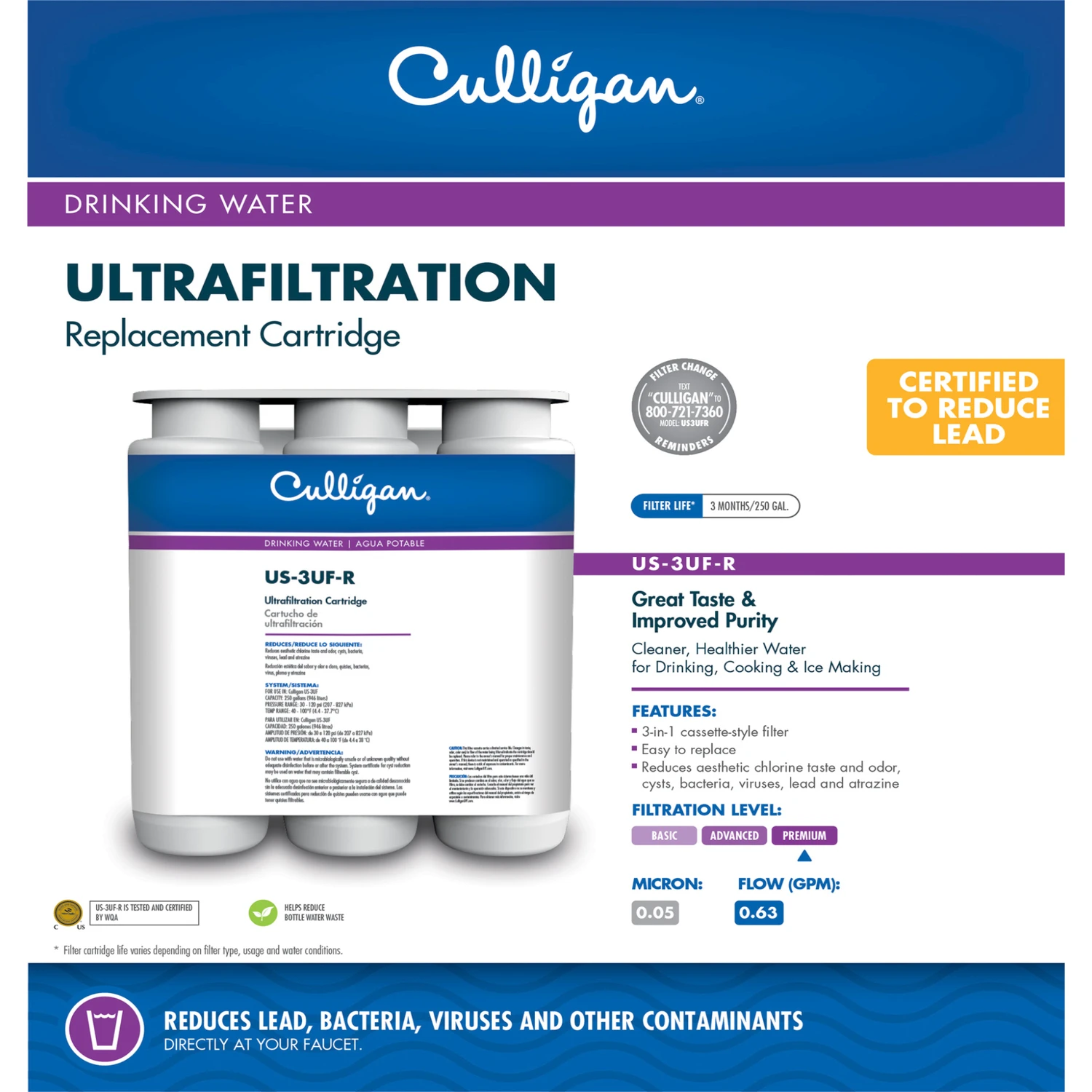 Culligan Us-3uf-r Under Sink Drinking Water Ultra Filtration Replacement Cartridge