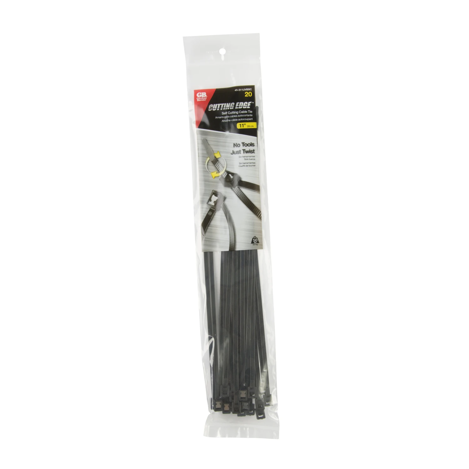 Cable Ties, Self-Cutting, Black, 11-In., 20-Pk.