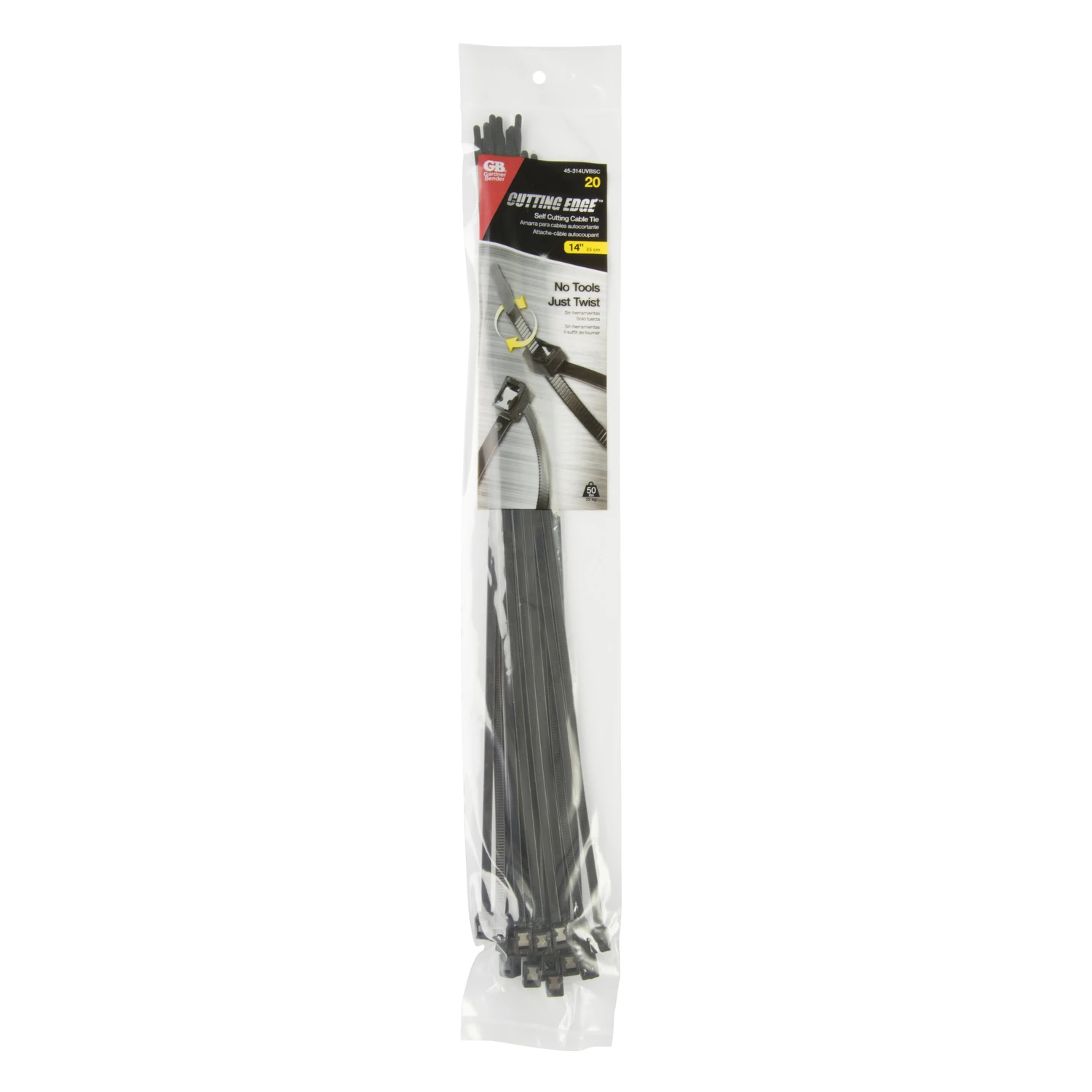 Self-Cutting Cable Ties, Black, 14-In., 20-Pk.
