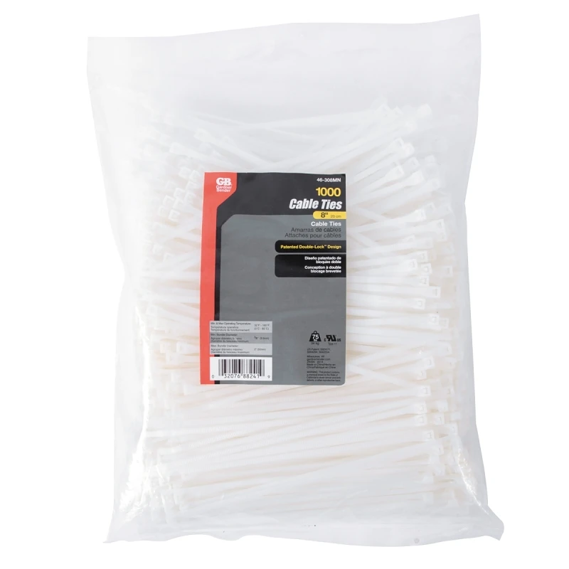 Cable Tie, Nylon, White, 8-In., 1000-Pk.