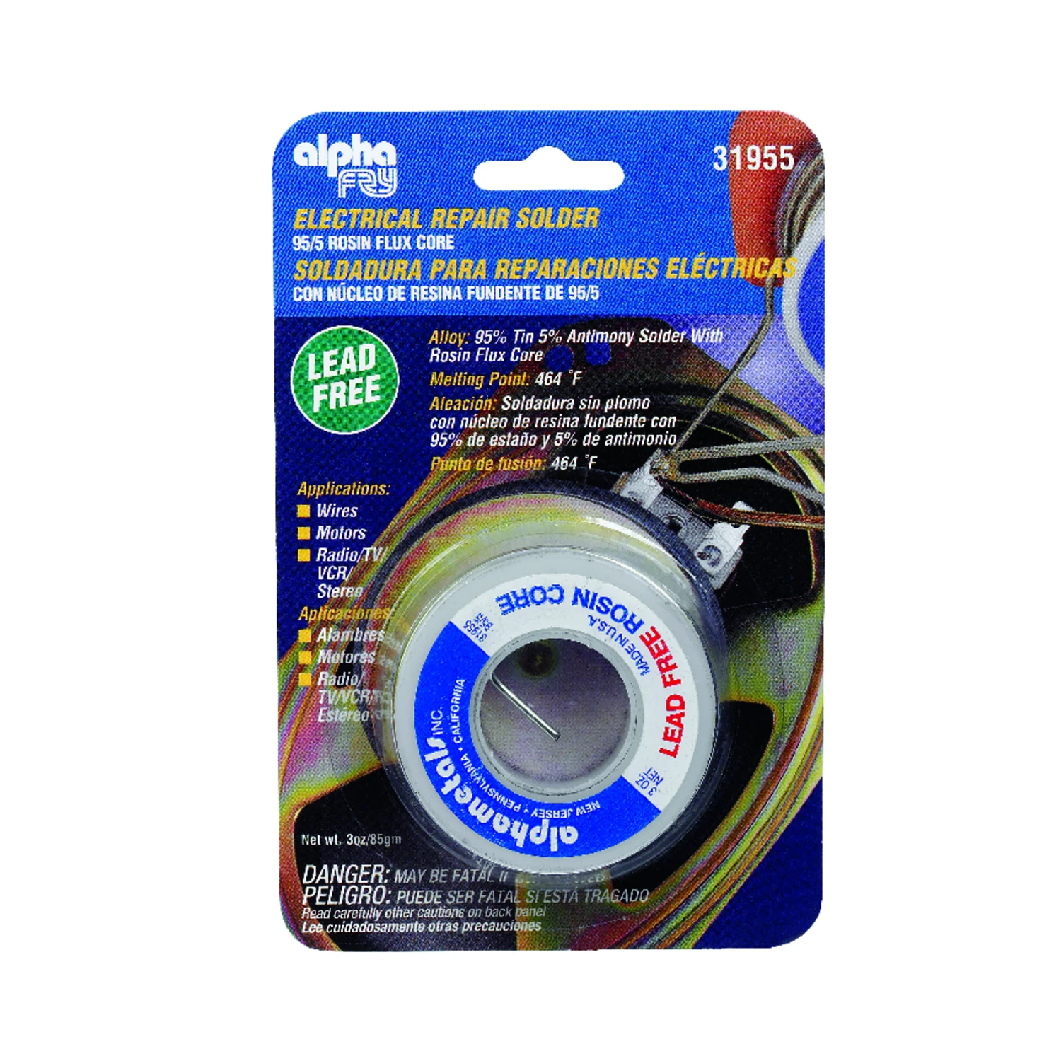 3 Oz Lead-free Rosin Core Solder Wire 0.06 In. Diameter Tin/antimony 95/5