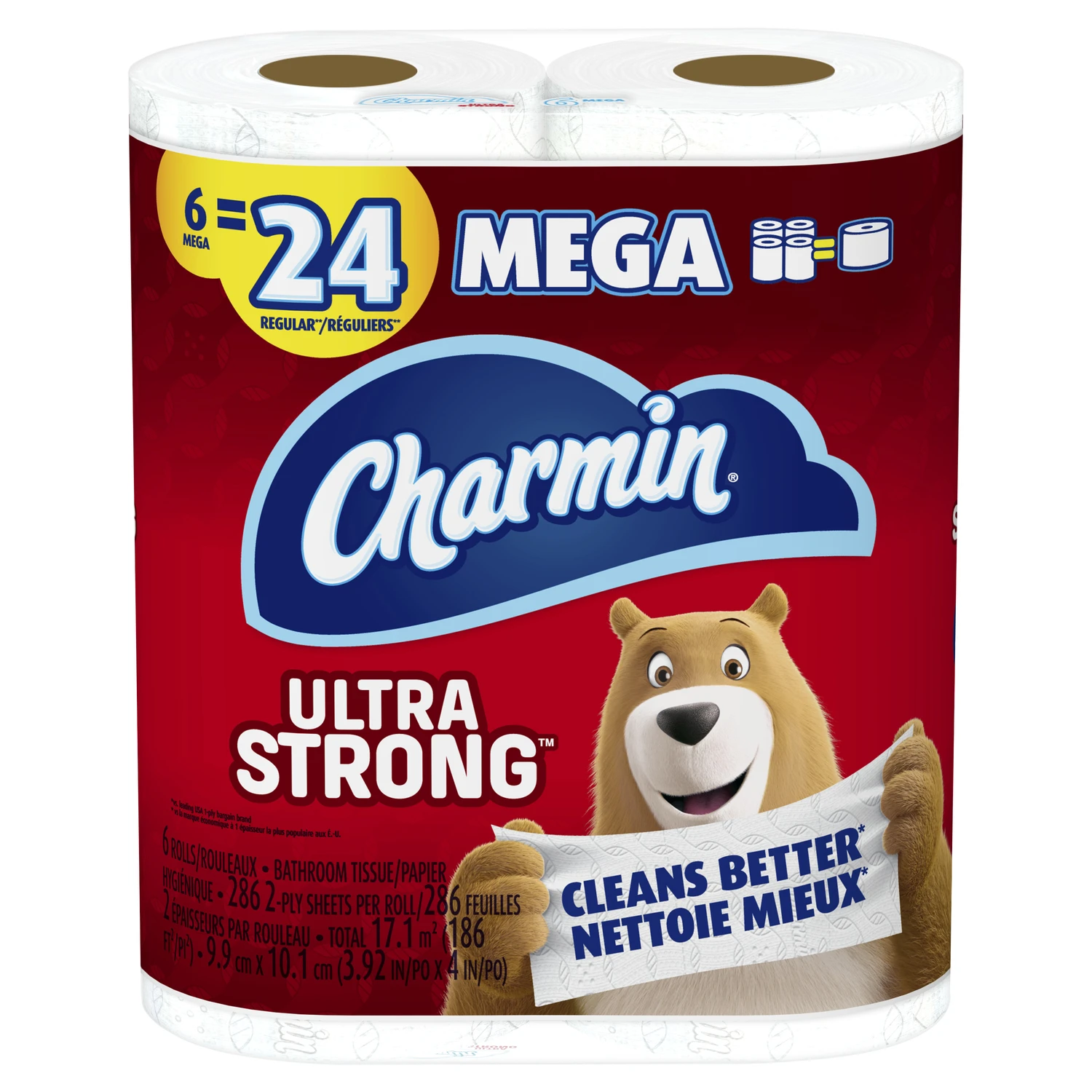 Ultra Strong Toilet Paper - 6 Mega Rolls, 242 Sheets Each, 2-ply