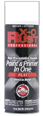X-O Rust Anti-Rust Enamel Spray Paint and Primer White Flat Finish 12 Ounce Can