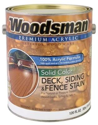 Woodsman Deck Stain, Acrylic Latex, Solid-Color Neutral Base, 1 Gallon