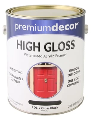 Premium Decor High-Gloss Enamel, Water-Based, Black, 1 Gallon