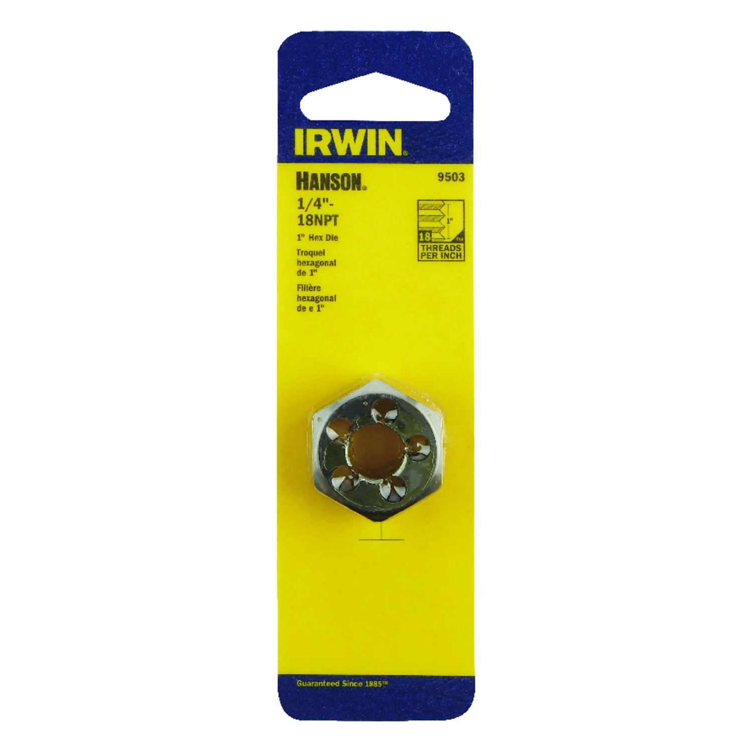 Hexagon Die National Pipe Taper Thread 1/4 Inch by 18 Threads Per Inch